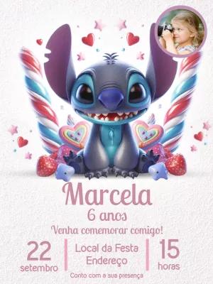 Convite de Aniversário Stitch com Foto para Editar Online