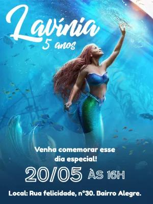 Convite de Aniversário Pequena Sereia para Editar Online