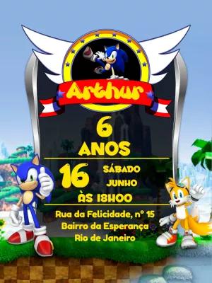 Convite de Aniversário Sonic e sua Turma para Editar Online