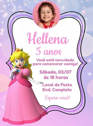 Convite Aniversário Princesa Peach com Foto para Editar Online