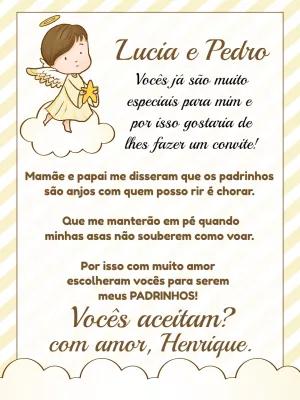 Convite de Batizado para Padrinhos Anjinho para Editar
