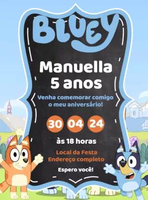 Convite de Aniversário Bluey e Bingo para Editar Online