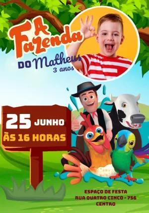 Convite Aniversário A Fazenda do Zenon com Foto para Editar