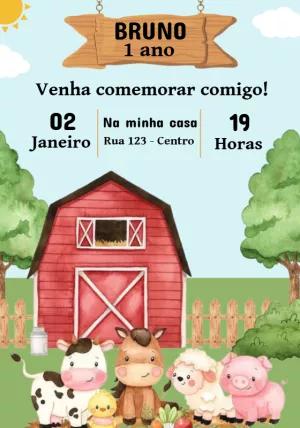 Convite Aniversário Fazendinha com Animais para Editar Online