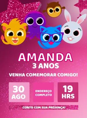 Convite Aniversário Bolofofos Menina Rosa para Editar Online