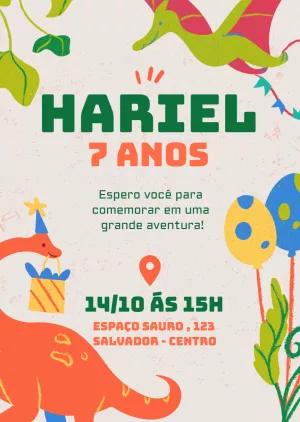 Convite de Aniversário Dinossauros para Editar Online