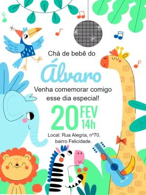 Convite Chá de Bebê Safari com Animais para Editar Online