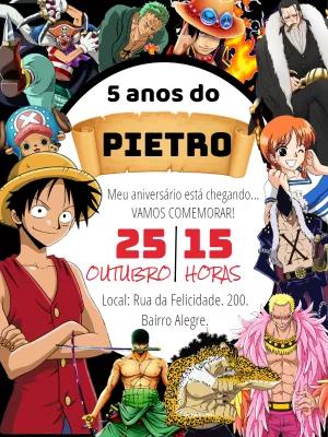 Convite de Aniversário One Piece com Personagens para Editar