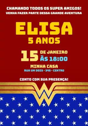 Convite Aniversário Mulher Maravilha para Editar Online