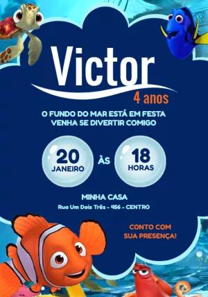 Convite Aniversário Procurando Nemo Editável Online