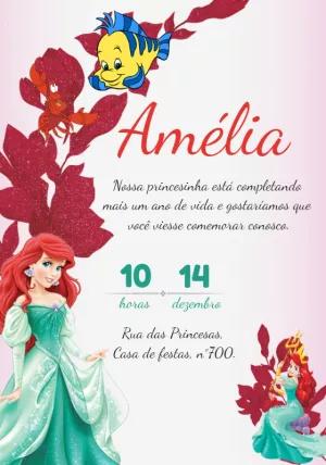 Convite Aniversário Pequena Sereia Ariel para Editar Online