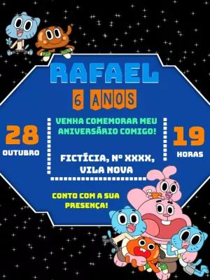 Convite de Aniversário Gumball com Personagens para Editar
