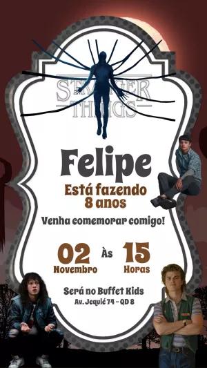 Convite Aniversário Stranger Things com Personagens para Editar