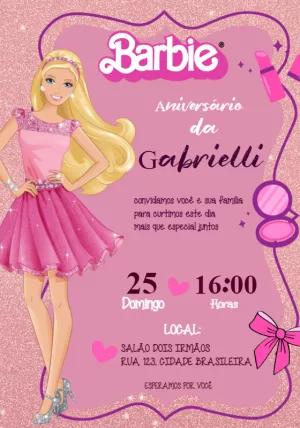 Convite de Aniversário Barbie para Editar Online e Imprimir