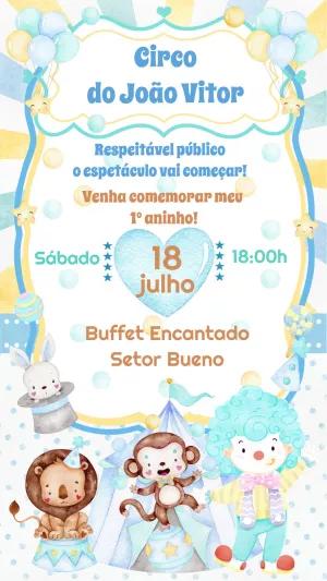 Convite Aniversário Circo Aquarela Menino para Editar Online