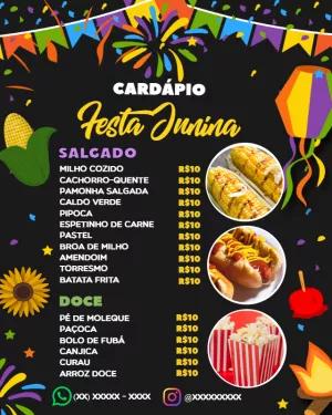 Cardápio de Festa Junina com Ilustrações Típicas para Editar