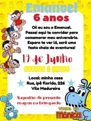 Convite de Aniversário Turma da Mônica para Editar Online