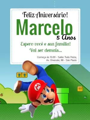 Convite de Aniversário Super Mario para Editar Online