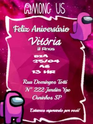 Convite Aniversário Among Us Rosa para Editar Online