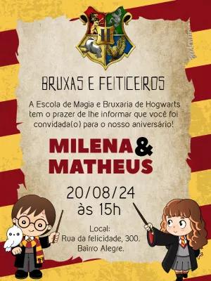 Convite Aniversário Duplo Harry Potter e Hermione para Editar