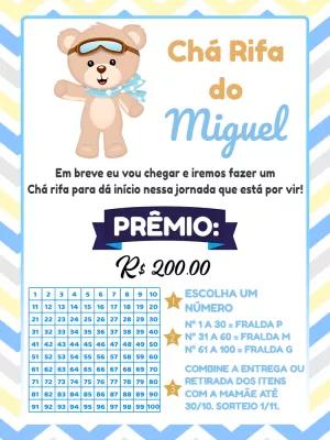 Convite Chá Rifa Ursinho Aviador para Editar Online