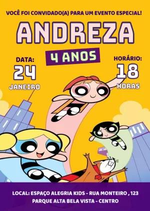 Convite de Aniversário Meninas Super Poderosas para Editar