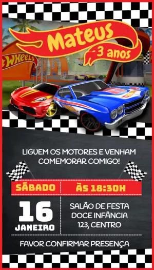 Convite Aniversário Hot Wheels com Carros para Editar Online