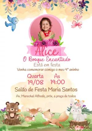 Convite Aniversário Bosque Encantado com Foto para Editar