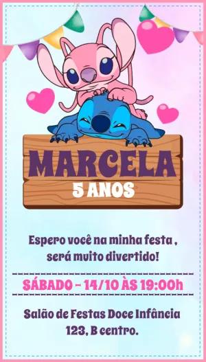 Convite de Aniversário Stitch e Angel para Editar Online