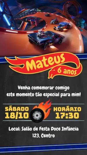 Convite Aniversário Hot Wheels com Carros para Editar Online