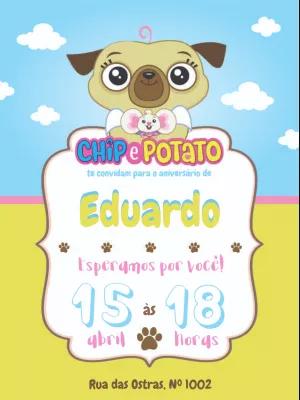 Convite de Aniversário Chip e Potato para Editar Online