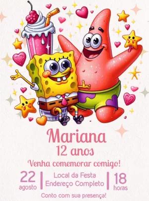 Convite Aniversário Bob Esponja e Patrick para Editar Online