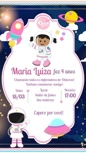 Convite Aniversário Astronauta Menina para Editar Online