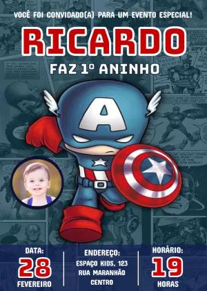 Convite Aniversário Capitão América com Foto para Editar Online