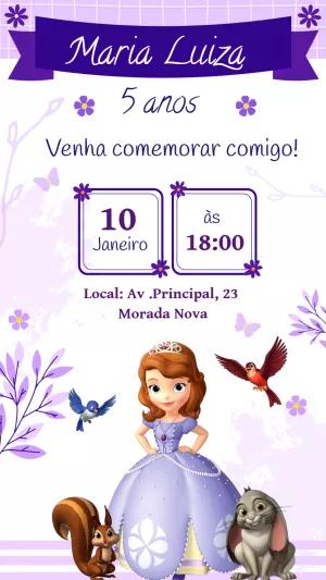 Convite Aniversário Princesa Sofia para Editar Online