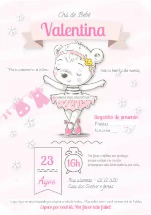 Convite Chá de Bebê Ursinha Bailarina para Editar Online