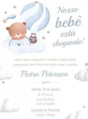 Convite Chá de Bebê Ursinho Baloeiro para Editar Online