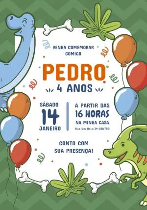Convite de Aniversário Dinossauros Fofos para Editar Online