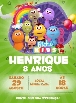 Convite de Aniversário Bichikids com Personagens para Editar
