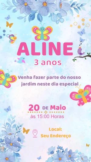 Convite Aniversário Jardim das Borboletas para Editar Online