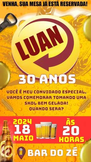 Convite de Aniversário Boteco com Cerveja para Editar Online