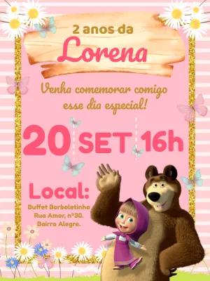Convite de Aniversário Masha e o Urso para Editar Online