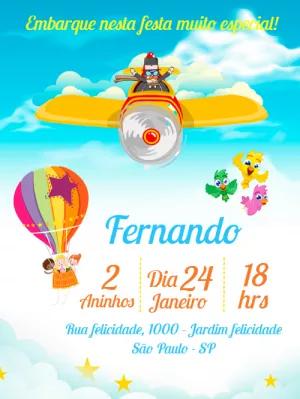Convite Aniversário Mundo Bita Aviador para Editar Online