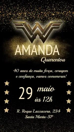 Convite Aniversário Mulher Maravilha para Editar Online