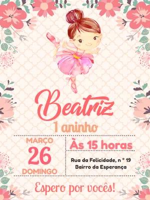 Convite de Aniversário Bailarina Delicada para Editar Online