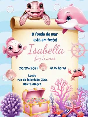 Convite Aniversário Fundo do Mar Menina para Editar Online