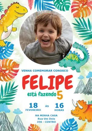 Convite Aniversário Dinossauros com Foto para Editar Online