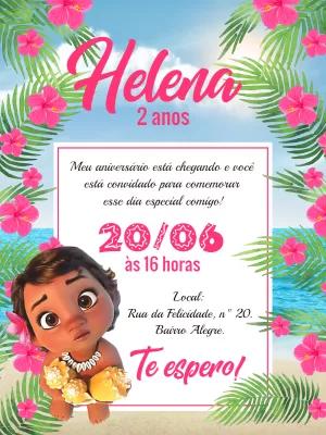 Convite de Aniversário Moana Baby para Editar Online