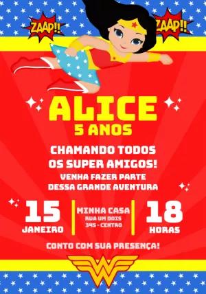 Convite Aniversário Mulher Maravilha para Editar Online