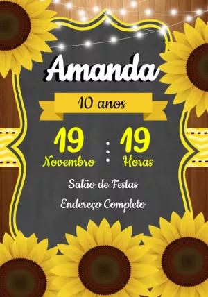 Convite Aniversário Girassol Rústico para Editar Online